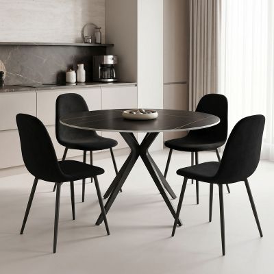Set masa si scaune Bella Black, Metal, Negru, D120x76 cm - Negru