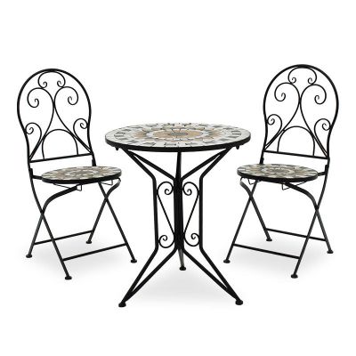 Set Masa si Scaune Mosaic 3 Piese, Negru - Multicolor, 60x60x94 cm - Negru