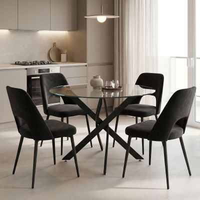 Set masa si scaune Murde Black, Metal, Negru, D100x75 cm - Negru