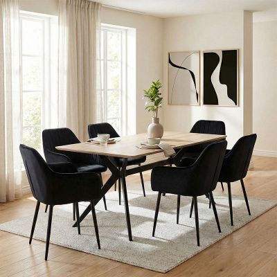 Set masa si scaune Noor Armchairs, Sonoma-Negru, 160x90x75 cm - Sonoma-Negru
