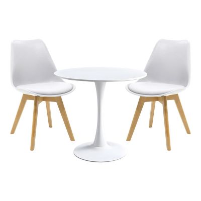 Set mobilă masă și scaune Elijah-Gaston, Alb/Natural, 60x74 cm - Natur