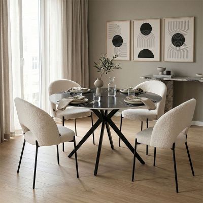 Set mobilier de sufragerie cu Scaune albe Masebo și Masă neagră Orbital, Metal/Plastic, 120x76 cm - Multicolor