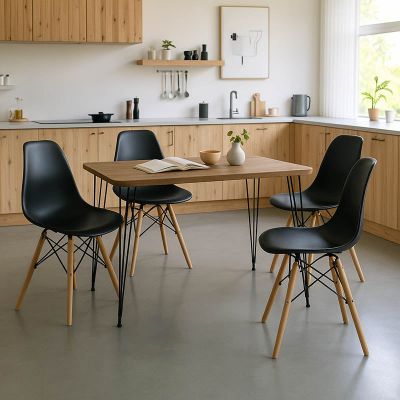 Set mobilier de sufragerie Julita, lemn/oțel, masă, 4 scaune, negre, 120x60x73 cm - Multicolor
