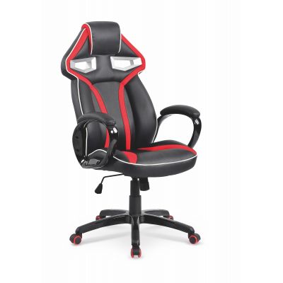 Scaun gaming, tapitat cu piele ecologica Holmes Negru / Rosu, l66xA72xH118-128 cm