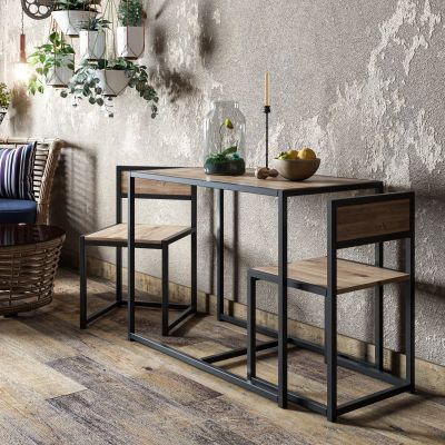 Masă cu scaune 3 bucăți Bahar, Pin atlantic - Negru, 105x55x78 cm - Natural - Negru