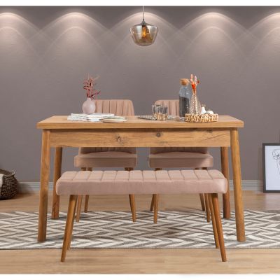 Masă cu scaune 4 bucăți Costa Atlantic Stone, Pin atlantic - Stone, 120x75x77 cm - Gri - Natural