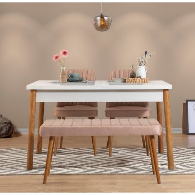 Masă cu scaune 4 bucăți Costa Atlantic White, Pin atlantic - Alb - Stone, 120x75x77 cm - Alb - Natural - Gri