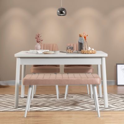 Masă cu scaune 4 bucăți Costa White, Alb - Stone, 120x75x77 cm - Alb - Gri