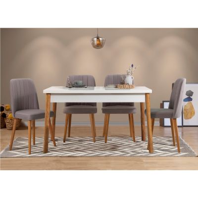 Masă cu scaune 5 bucăți Costa alb Atlantice, Diverse culori, 120x75x77 cm - Pin atlantic - Alb - Gri