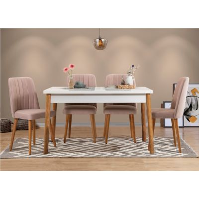 Masă cu scaune 5 bucăți Costa alb Atlantice, Diverse culori, 120x75x77 cm - Pin atlantic - Alb - Piatră