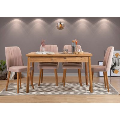 Masă cu scaune 5 bucăți Costa Atlantice, Pin atlantic - Stone, 120x75x77 cm - Natural - Gri