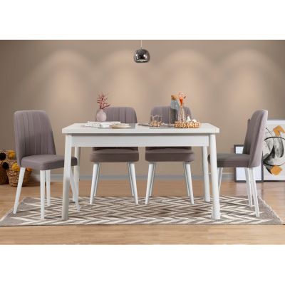 Masă cu scaune 5 bucăți Costa White, Alb - Gri, 120x75x77 cm - Alb - Gri