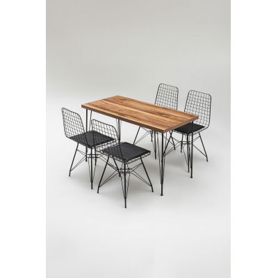 Masă cu scaune 5 bucăți Nmsymk001, Stejar - Negru, 120x60x72 cm - Stejar - Negru