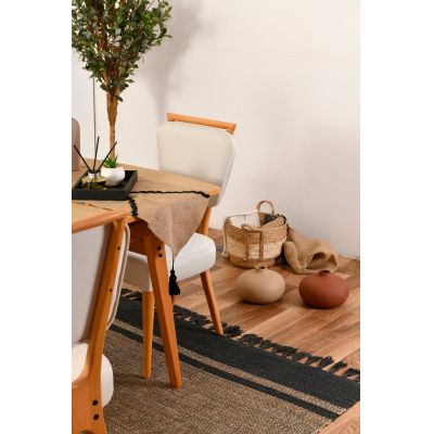 Masă cu scaune 5 bucăți Palace Wooden, Stejar - Crem, 47x45x92 cm - Stejar - Crem