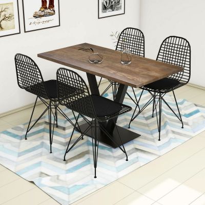 Masă cu scaune 5 bucăți Sun, Diverse culori, 130x66x77 cm - Nuc - Negru