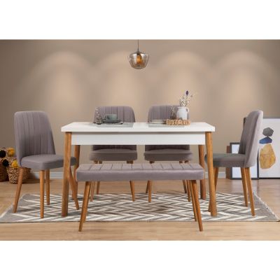 Masă cu scaune 6 bucăți Costa 0701 - 2 AB, Pin atlantic - Alb - Gri, 120x75x77 cm - Natural - Alb - Gri