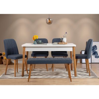 Masă cu scaune 6 bucăți Costa 1048 - 2 AB, Pin atlantic - Bleumarin, 120x75x77 cm - Natural - Albastru