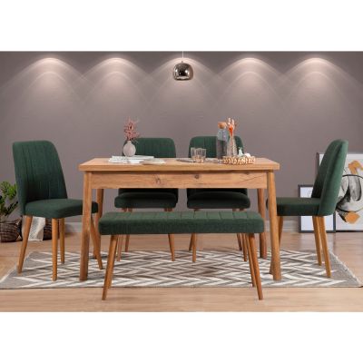 Masă cu scaune 6 bucăți Costa Atlantic Green, Pin atlantic - Verde, 120x75x77 cm - Verde - Natural