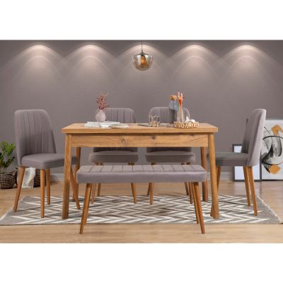Masă cu scaune 6 bucăți Costa Atlantic Grey, Pin atlantic - Gri, 120x75x77 cm - Gri - Natural