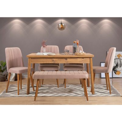 Masă cu scaune 6 bucăți Costa Atlantic Stone, Pin atlantic - Stone, 120x75x77 cm - Gri - Natural
