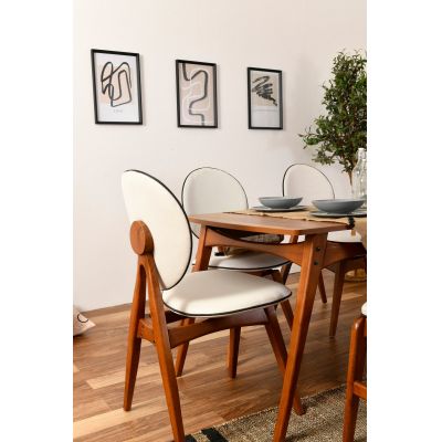 Masă cu scaune 6 bucăți Touch (4S-1B), Nuc - Crem, 78x40x75 cm - Nuc - Crem
