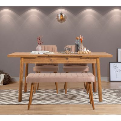 Masă extensibilă cu scaune 4 bucăți Santiago Atlantice, Diverse culori, 120x75x77 cm - Pin atlantic - Piatră