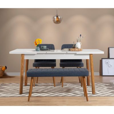 Masă extensibilă cu scaune 4 bucăți Santiago Atlantice-Navy Blue V2, Pin atlantic - Bleumarin, 120x75x77 cm - Albastru - Natural