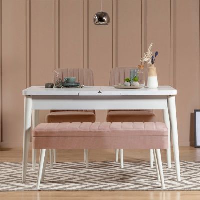 Masă extensibilă cu scaune 4 bucăți Vina 0900 - 3, Diverse culori, 129x80x75 cm - Alb - Piatră