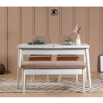 Masă extensibilă cu scaune 4 bucăți Vina 0900, Diverse culori, 130x80x77 cm - Alb - Piatră