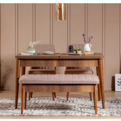 Masă extensibilă cu scaune 4 bucăți Vina 0900, Diverse culori, 130x80x77 cm - Nuc - Piatră