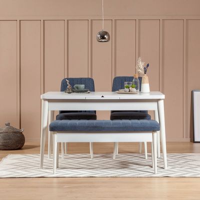 Masă extensibilă cu scaune 4 bucăți Vina 1048, Diverse culori, Diverse dimensiuni - Alb - Albastru închis / 129x80x75 cm