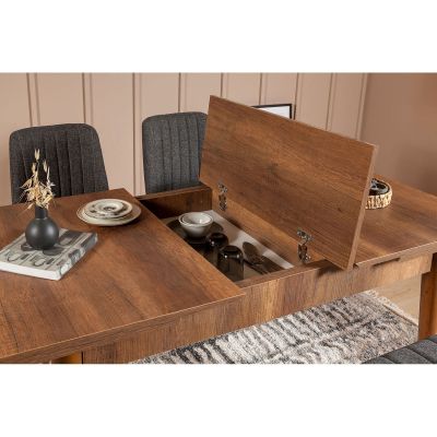 Masă extensibilă cu scaune 4 bucăți Vina 1053, Nuc - Antracit, 130x80x77 cm - Nuc - Antracit