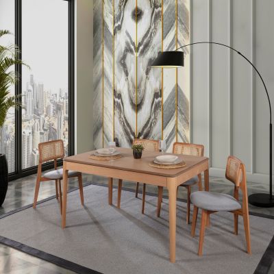 Masă extensibilă cu scaune 5 bucăți Albero150, Natur, 120x80x75 cm - Natural