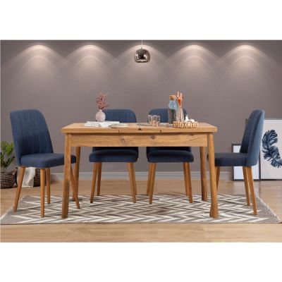 Masă extensibilă cu scaune 5 bucăți Santiago Atlantic Navy Blue V2, Pin atlantic - Bleumarin, 120x75x77 cm - Albastru - Natural