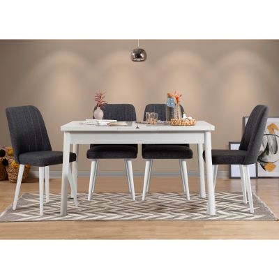 Masă extensibilă cu scaune 5 bucăți Santiago White Anthracite V2, Alb - Antracit, 120x75x77 cm - Alb - Antracit