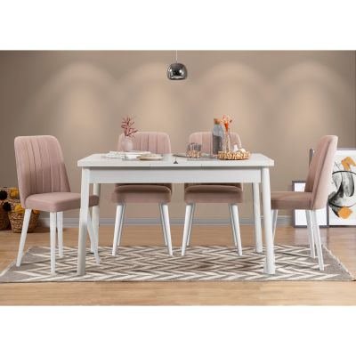 Masă extensibilă cu scaune 5 bucăți Santiago White Stone V2, Alb - Stone, 120x75x77 cm - Alb - Gri