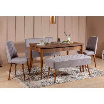 Masă extensibilă cu scaune 5 bucăți Vina 0701 - 4, Diverse culori, 129x80x75 cm - Nuc - Gri