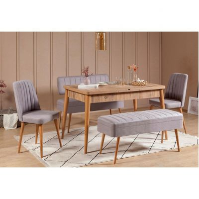 Masă extensibilă cu scaune 5 bucăți Vina 0701 - 4, Diverse culori, 129x80x75 cm - Pin atlantic - Gri