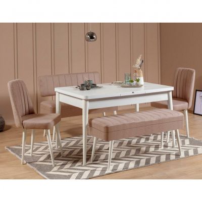 Masă extensibilă cu scaune 5 bucăți Vina 0900 - 4, Diverse culori, 129x80x75 cm - Alb - Piatră