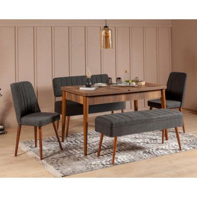 Masă extensibilă cu scaune 5 bucăți Vina 1053 - 4, Diverse culori, 129x80x75 cm - Nuc - Antracit
