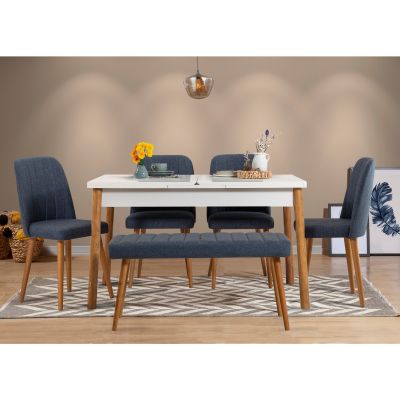 Masă extensibilă cu scaune 6 bucăți Santiago 1048 - 2 AB, Pin atlantic - Bleumarin, 120x75x77 cm - Natural - Albastru
