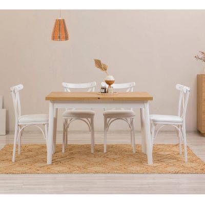 Masă extensibilă cu scaune Oliver Açl.alb Karina, Alb, Diverse configurații, 120x75x77 cm - 5 bucăți