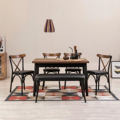 Masă extensibilă cu scaune Oliver Açl.Barok, Negru, Diverse configurații, 120x75x77 cm - 6 bucăți
