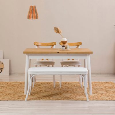 Masă extensibilă cu scaune Oliver Açl.Karina, Diverse culori, Diverse configurații, 120x75x77 cm - Alb / 4 bucăți