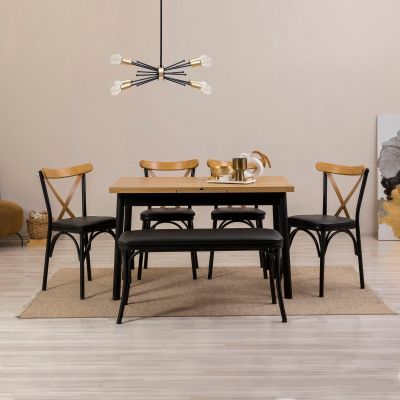 Masă extensibilă cu scaune Oliver Açl.Karina, Diverse culori, Diverse configurații, 120x75x77 cm - Negru / 6 bucăți