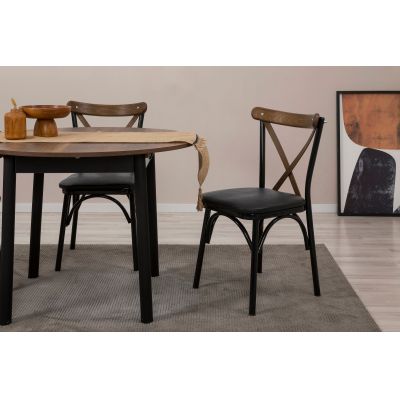 Masă extensibilă cu scaune Oliver, Diverse culori, Diverse configurații, 100x100x75 cm - Negru - Nuc / 3 bucăți