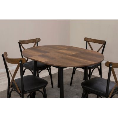 Masă extensibilă cu scaune Oliver, Diverse culori, Diverse configurații, 100x100x75 cm - Negru - Nuc / 5 bucăți