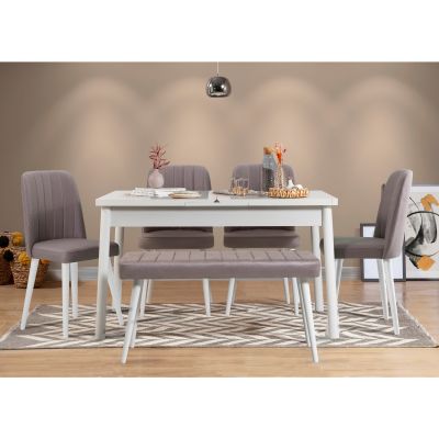 Masă extensibilă cu scaune Santiago, Diverse culori, Diverse configurații, 120x75x77 cm - Alb - Gri / 6 bucăți