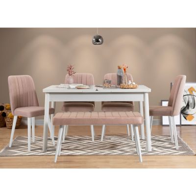 Masă extensibilă cu scaune Santiago, Diverse culori, Diverse configurații, 120x75x77 cm - Alb - Piatră / 6 bucăți