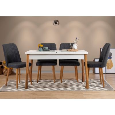 Masă extensibilă cu scaune Santiago, Diverse culori, Diverse configurații, 120x75x77 cm - Pin atlantic - Alb - Antracit / 5 bucăți